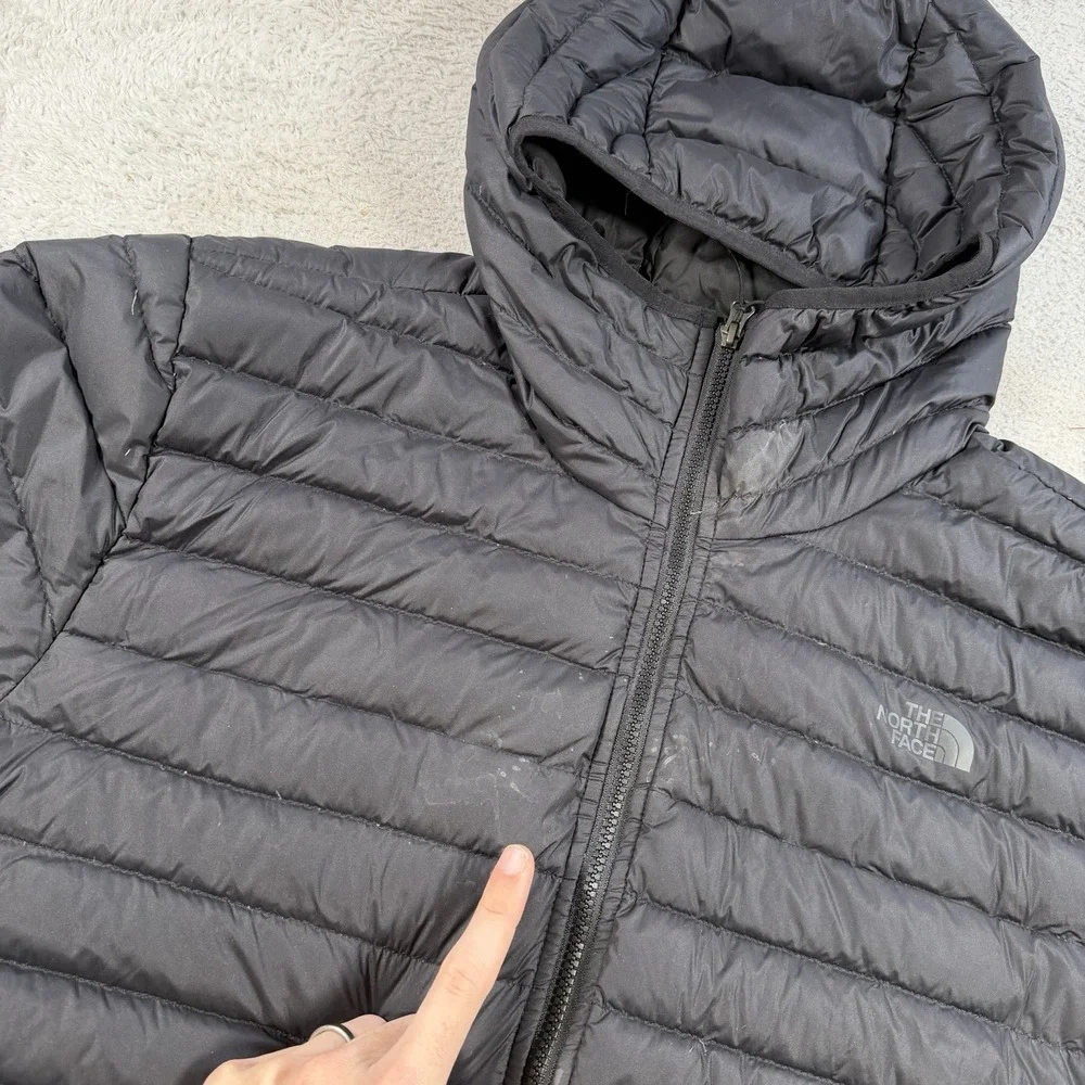 The North Face Jacket Mens 2XL Black Down Puffer 700 Stretch Hooded Full Zip